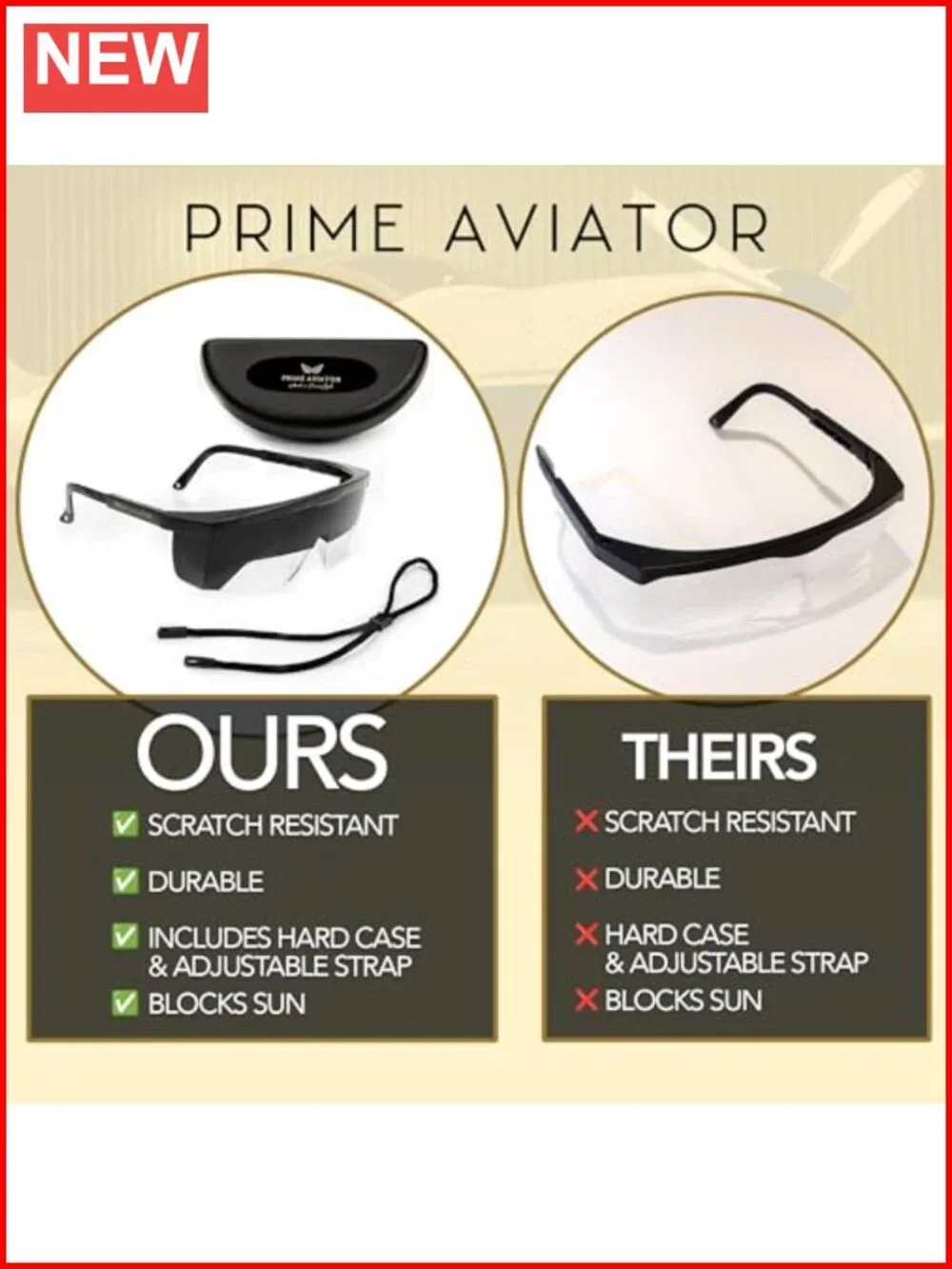 IFR Flight Training Glasses - Pilot Goggles with Adjustable Temples, Hard Case